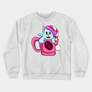 Cat with Cup of Coffee & bobble hat Crewneck Sweatshirt